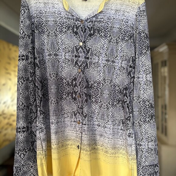 Dana Buchman Long Sleeve Blue/White/Yellow Top. Size S - Picture 1 of 9